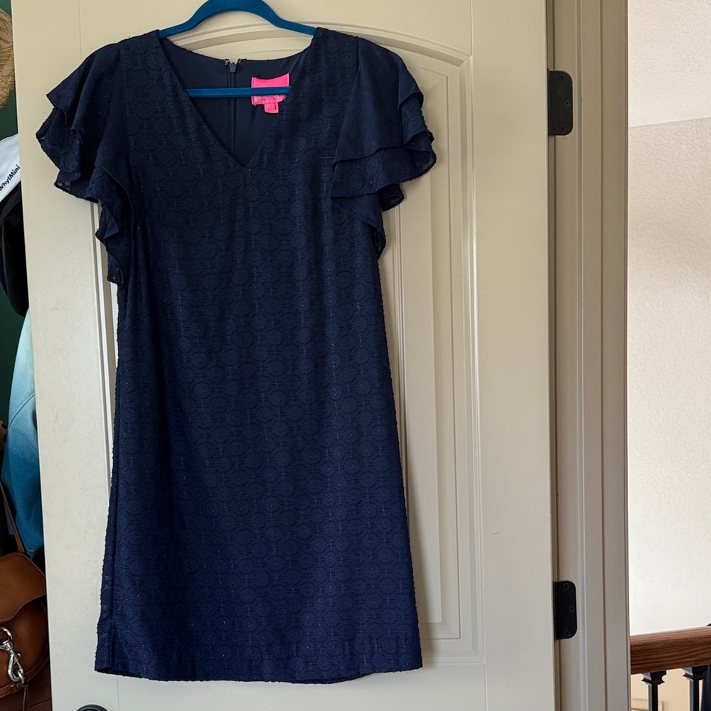 Navy Blue Ruffle Sleeve Dress